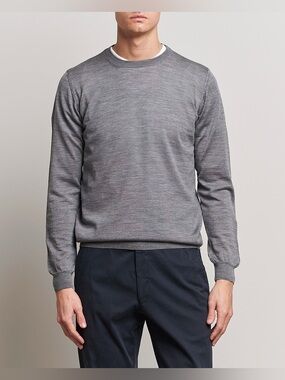 OSCAR JACOBSON Custer Merino Wool Roundneck Grey Made in Italy